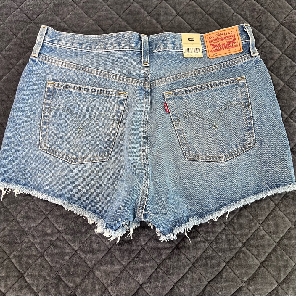 Levi's Distressed Light Blue Denim Jean Shorts - Picture 6 of 11